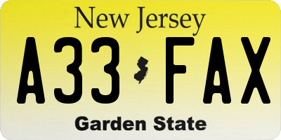 NJ license plate A33FAX