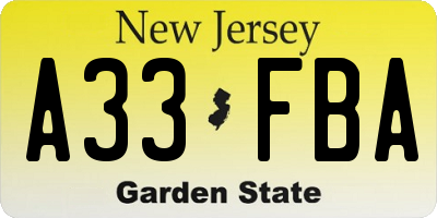 NJ license plate A33FBA