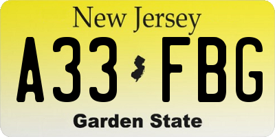 NJ license plate A33FBG