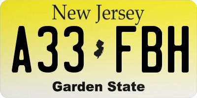 NJ license plate A33FBH