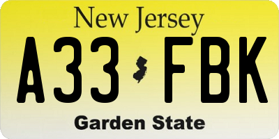 NJ license plate A33FBK