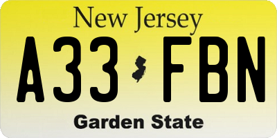 NJ license plate A33FBN