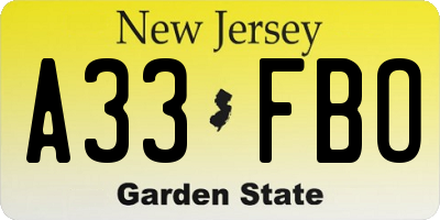 NJ license plate A33FBO