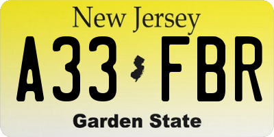 NJ license plate A33FBR