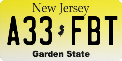 NJ license plate A33FBT
