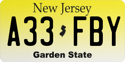 NJ license plate A33FBY