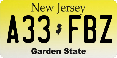 NJ license plate A33FBZ