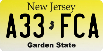 NJ license plate A33FCA