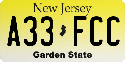 NJ license plate A33FCC