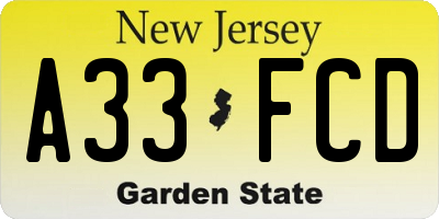 NJ license plate A33FCD