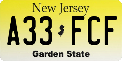 NJ license plate A33FCF