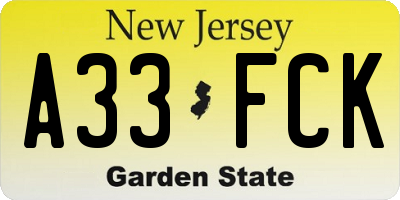 NJ license plate A33FCK