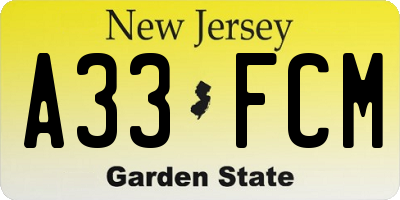 NJ license plate A33FCM