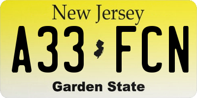 NJ license plate A33FCN