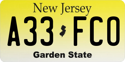 NJ license plate A33FCO