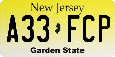 NJ license plate A33FCP