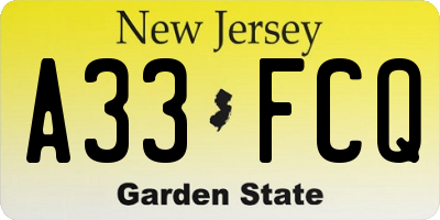 NJ license plate A33FCQ