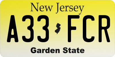 NJ license plate A33FCR