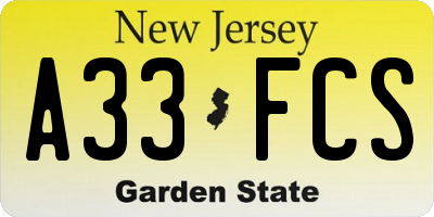 NJ license plate A33FCS
