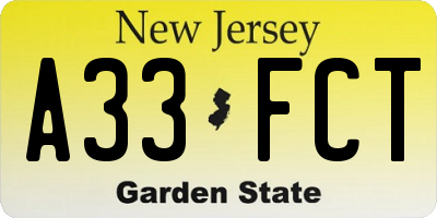 NJ license plate A33FCT