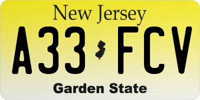 NJ license plate A33FCV