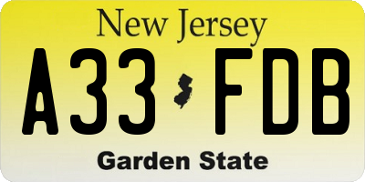 NJ license plate A33FDB