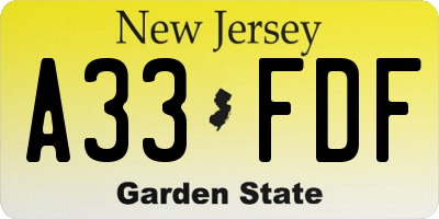 NJ license plate A33FDF