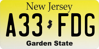 NJ license plate A33FDG