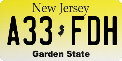 NJ license plate A33FDH