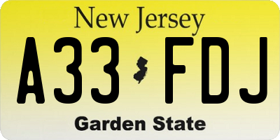 NJ license plate A33FDJ