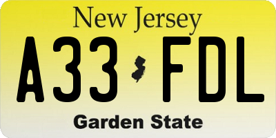NJ license plate A33FDL