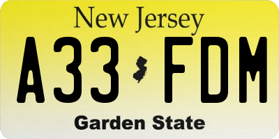 NJ license plate A33FDM