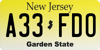 NJ license plate A33FDO