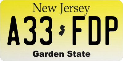 NJ license plate A33FDP