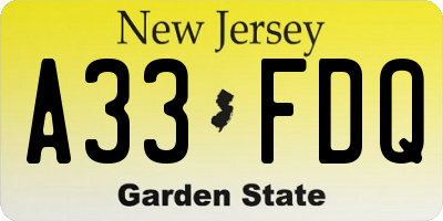 NJ license plate A33FDQ