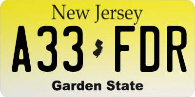 NJ license plate A33FDR