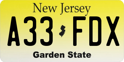 NJ license plate A33FDX