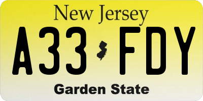 NJ license plate A33FDY