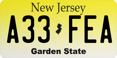 NJ license plate A33FEA