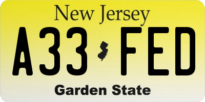 NJ license plate A33FED