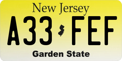 NJ license plate A33FEF