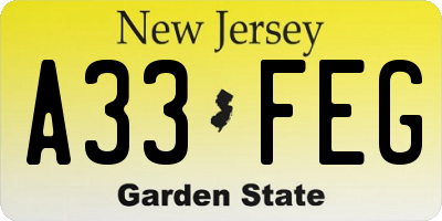 NJ license plate A33FEG