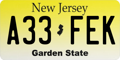 NJ license plate A33FEK