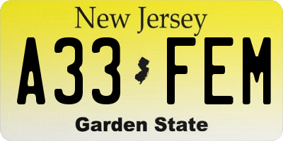 NJ license plate A33FEM