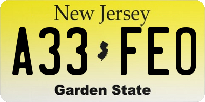NJ license plate A33FEO