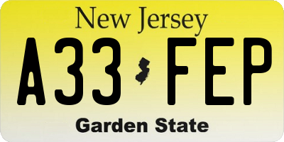 NJ license plate A33FEP