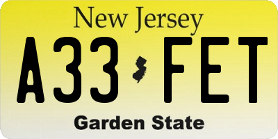 NJ license plate A33FET