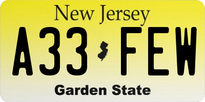 NJ license plate A33FEW