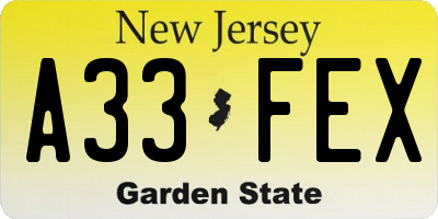 NJ license plate A33FEX