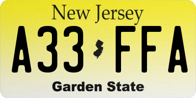 NJ license plate A33FFA